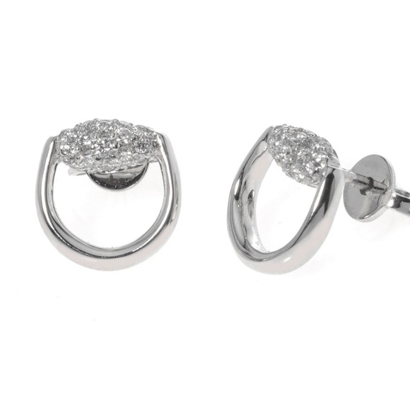 GUCCI HORSEBIT 18K WHITE GOLD DIAMOND STUD EARRINGS - Picture 6 of 8